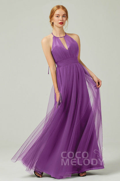 A-Line Floor Length Tulle Bridesmaid Dress CB0334PS
