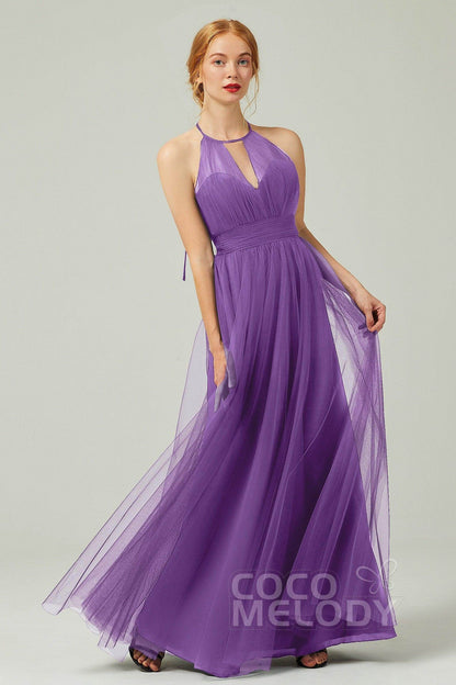 A-Line Floor Length Tulle Bridesmaid Dress CB0334PS