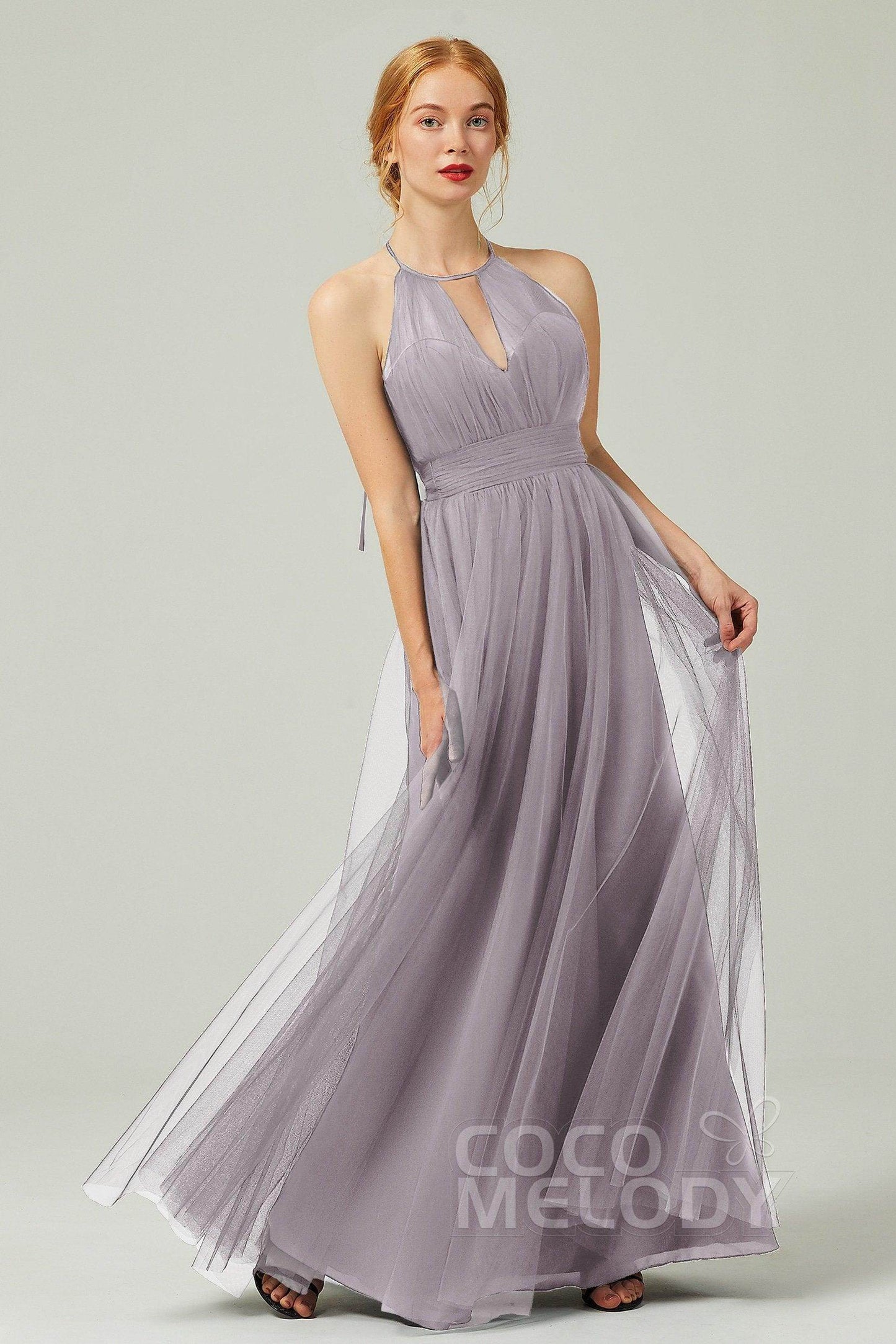 A-Line Floor Length Tulle Bridesmaid Dress CB0334