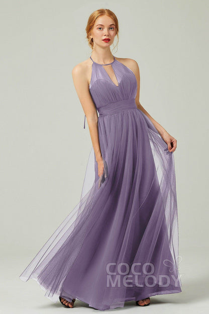 A-Line Floor Length Tulle Bridesmaid Dress CB0334PS