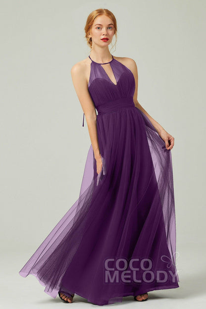 A-Line Floor Length Tulle Bridesmaid Dress CB0334PS