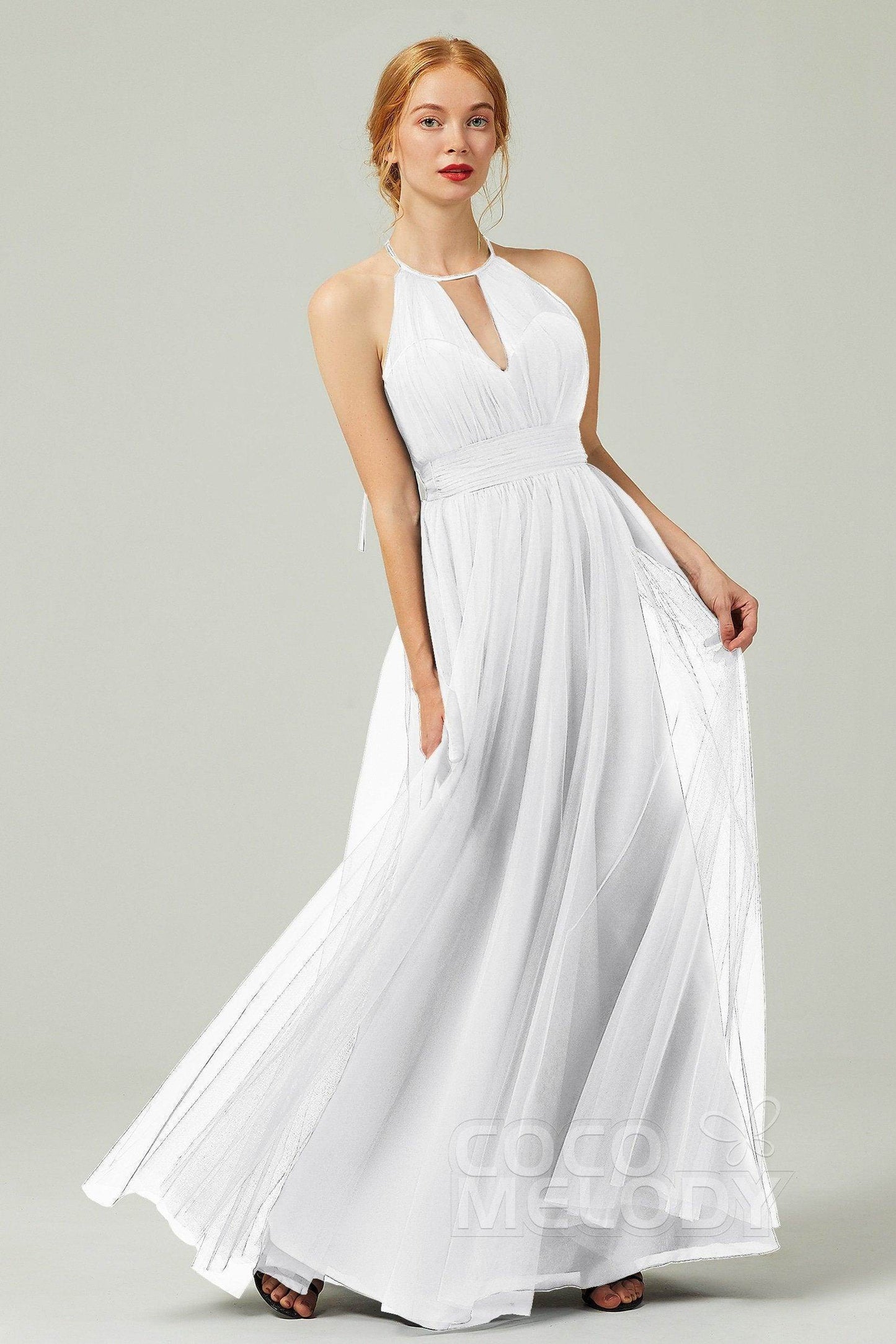 A-Line Floor Length Tulle Bridesmaid Dress CB0334