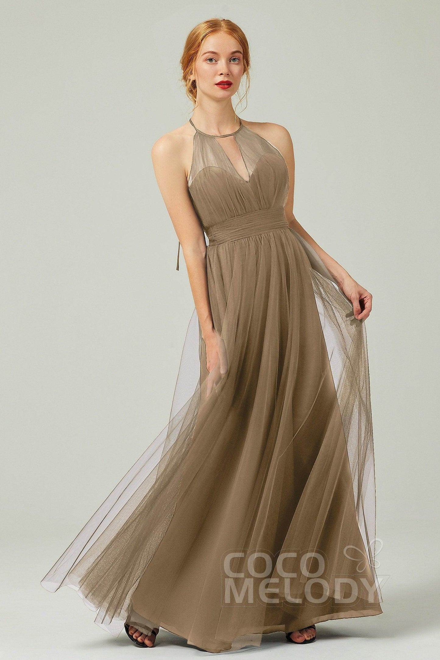 A-Line Floor Length Tulle Bridesmaid Dress CB0334