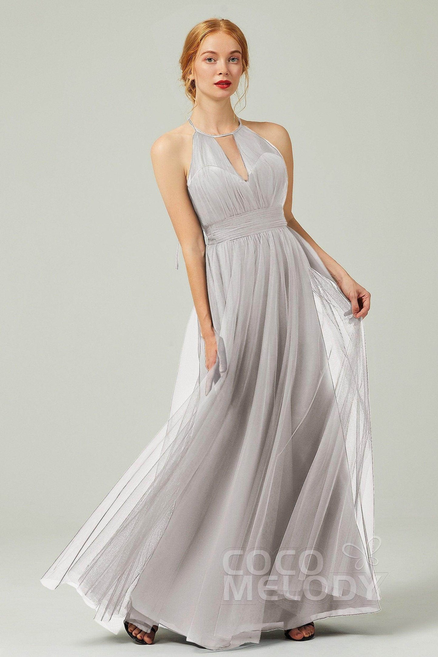 A-Line Floor Length Tulle Bridesmaid Dress CB0334