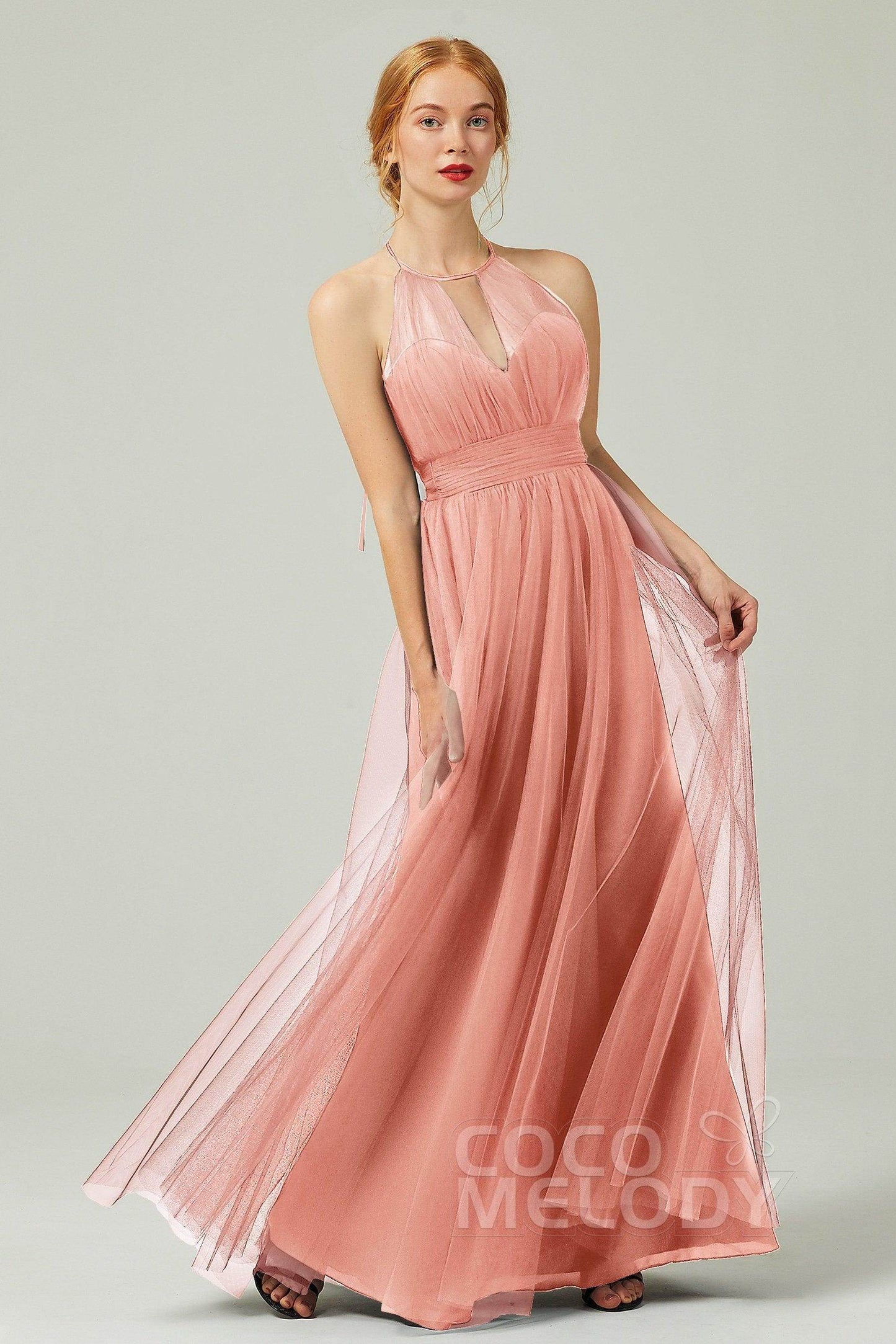 A-Line Floor Length Tulle Bridesmaid Dress CB0334PS