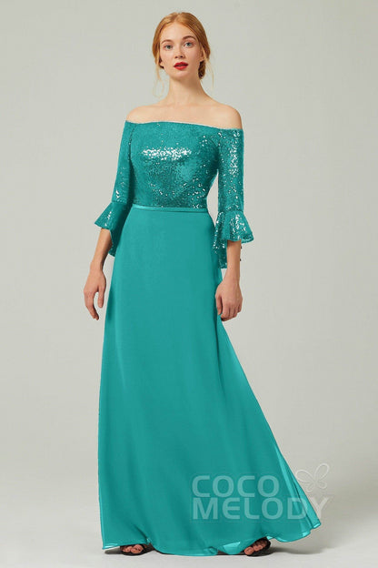 A-Line Floor Length Chiffon Sequined Bridesmaid Dress Formal Dresses CB0336