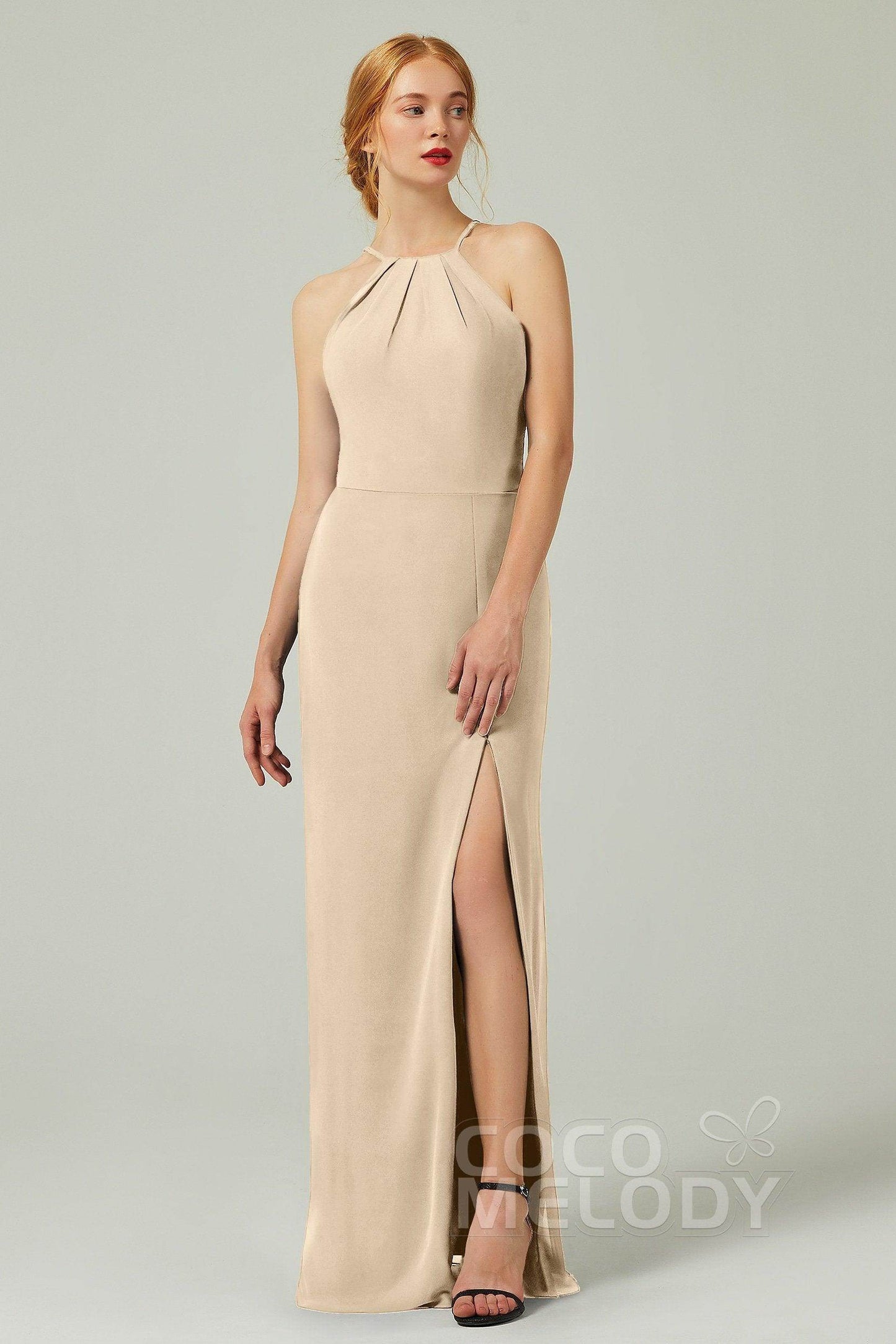 Sheath-Column Floor Length Chiffon Bridesmaid Dress Formal Dresses CB0337