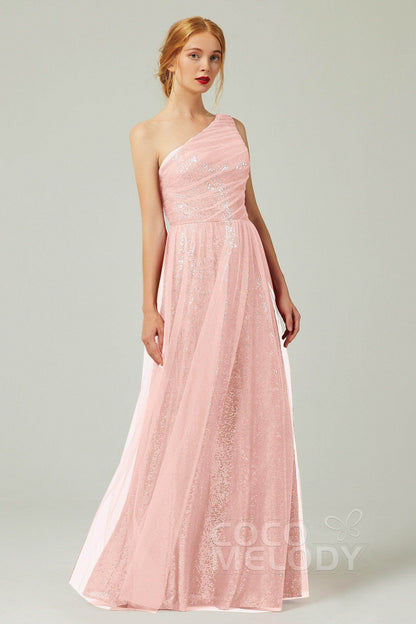 A-Line Floor Length Tulle Sequined Bridesmaid Dress CB0342
