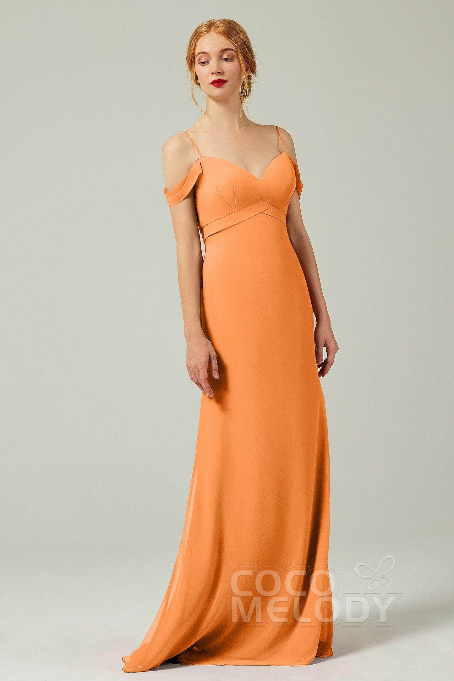 Sheath-Column Floor Length Chiffon Bridesmaid Dress Formal Dresses CB0343