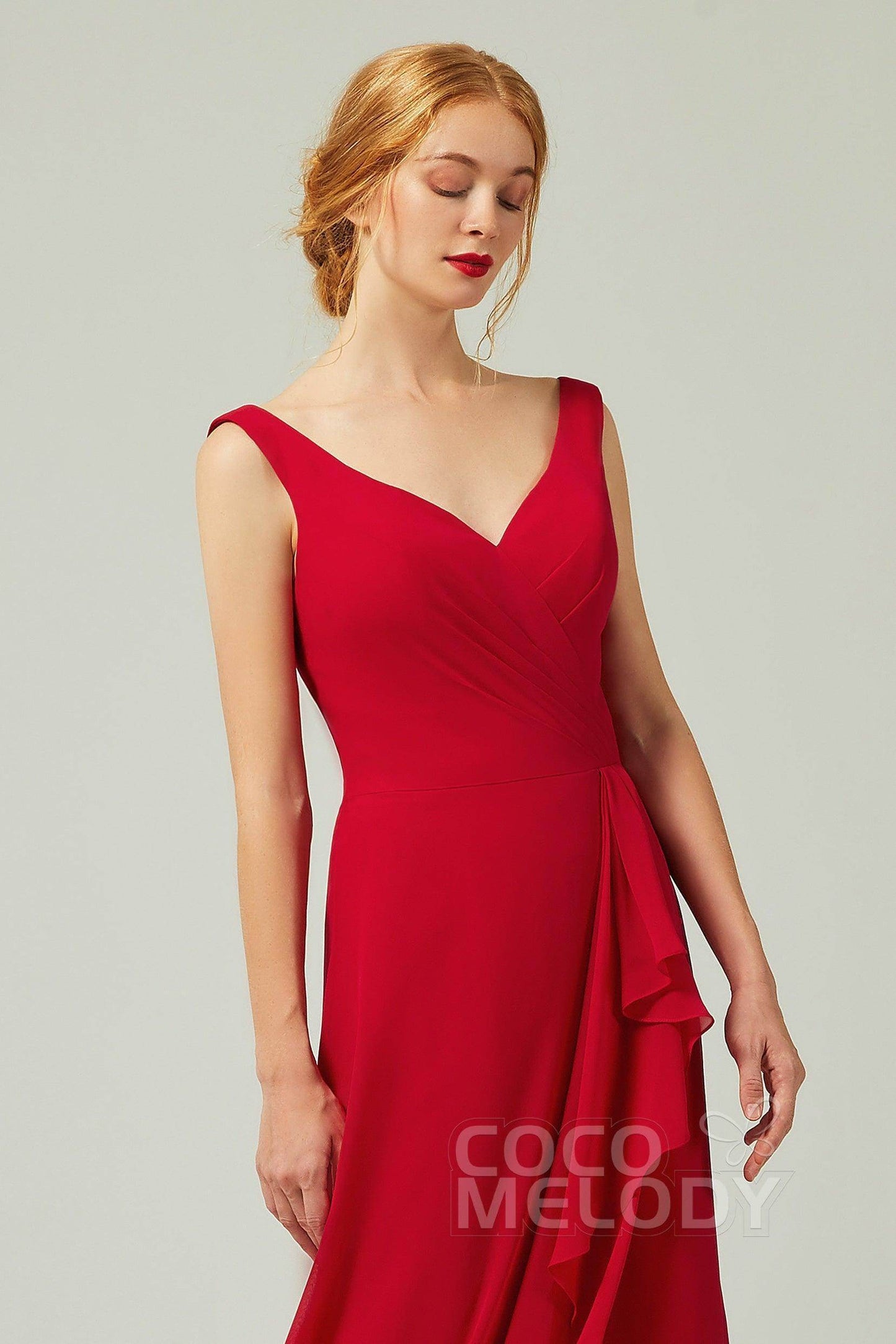 Sheath-Column Floor Length Chiffon Bridesmaid Dress Formal Dresses CB0344PS