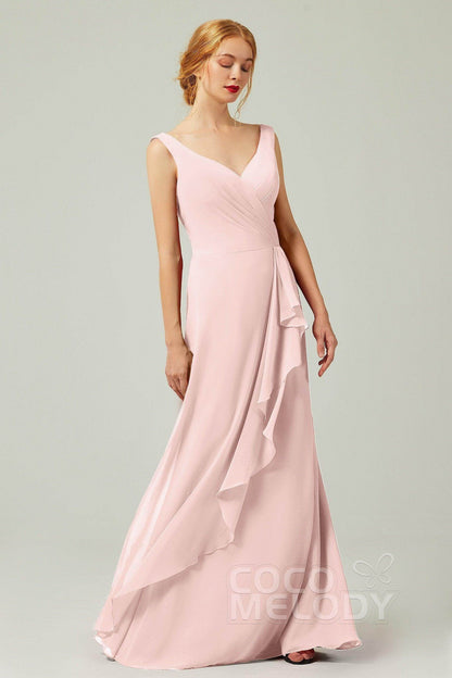 Sheath-Column Floor Length Chiffon Bridesmaid Dress Formal Dresses CB0344PS