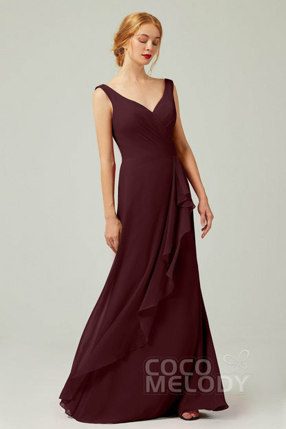 Sheath-Column Floor Length Chiffon Bridesmaid Dress Formal Dresses CB0344PS