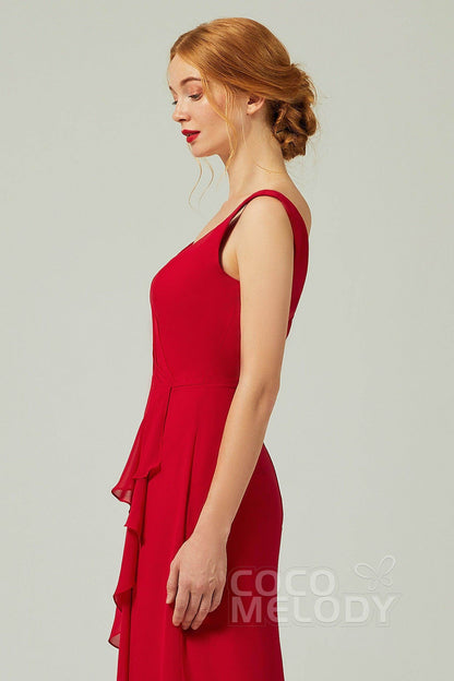 Sheath-Column Floor Length Chiffon Bridesmaid Dress Formal Dresses CB0344PS