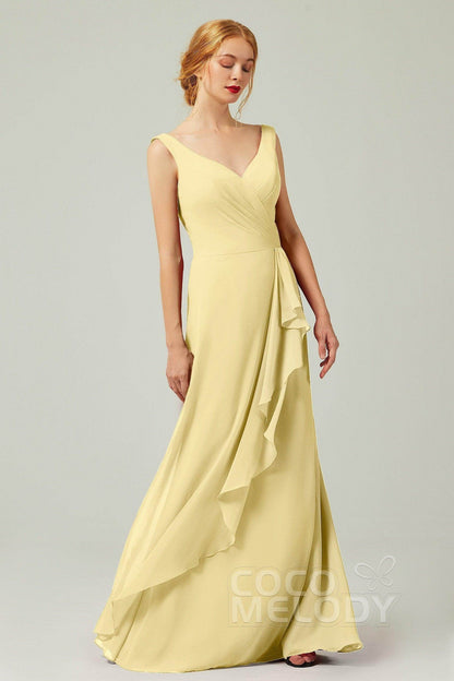 Sheath-Column Floor Length Chiffon Bridesmaid Dress Formal Dresses CB0344