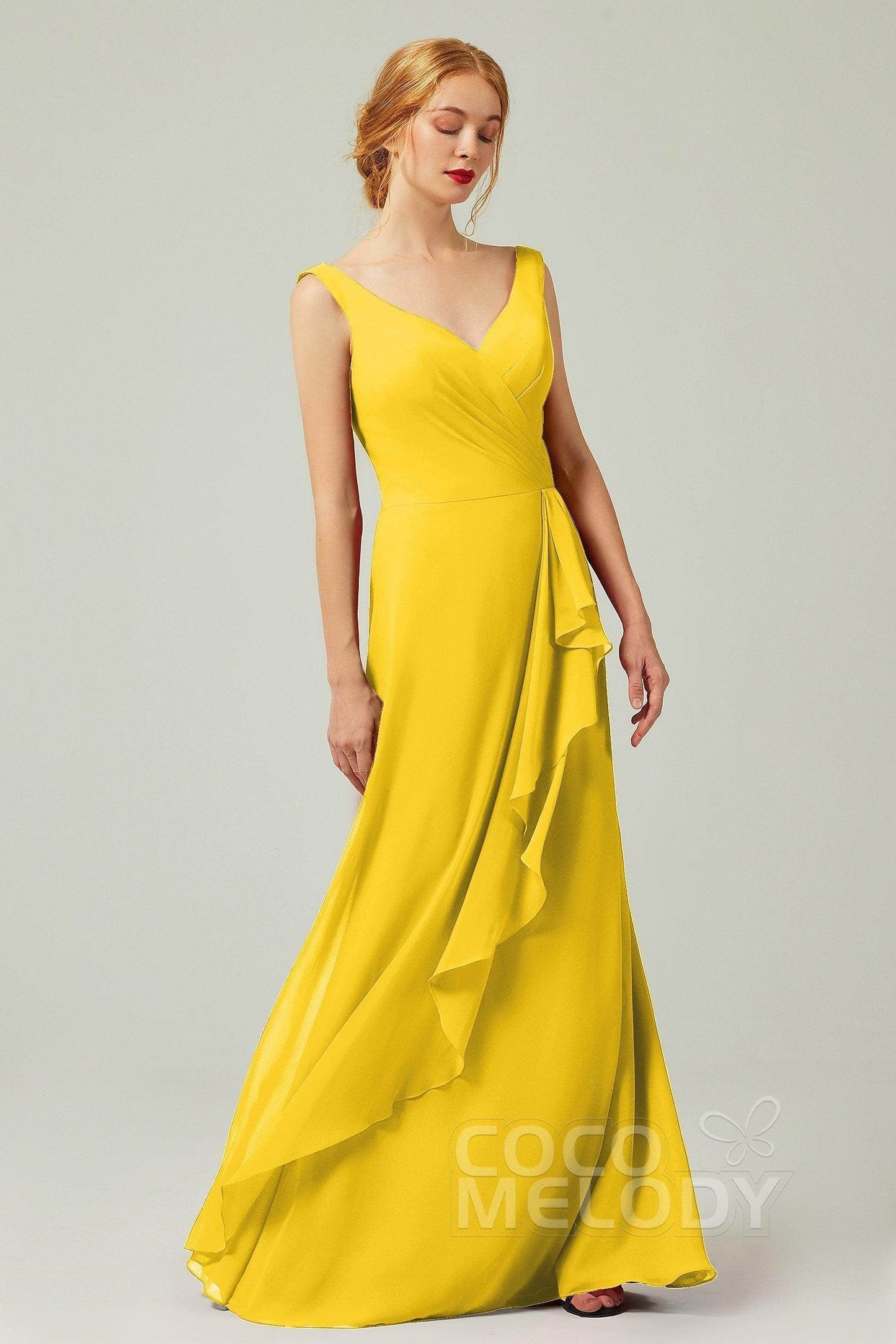 Sheath-Column Floor Length Chiffon Bridesmaid Dress Formal Dresses CB0344PS