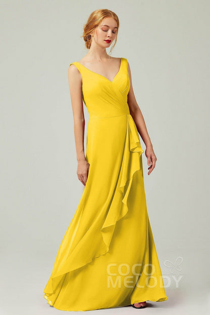 Sheath-Column Floor Length Chiffon Bridesmaid Dress Formal Dresses CB0344PS