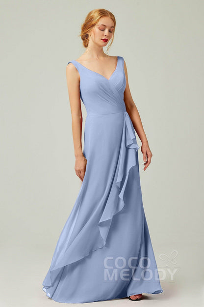Sheath-Column Floor Length Chiffon Bridesmaid Dress Formal Dresses CB0344