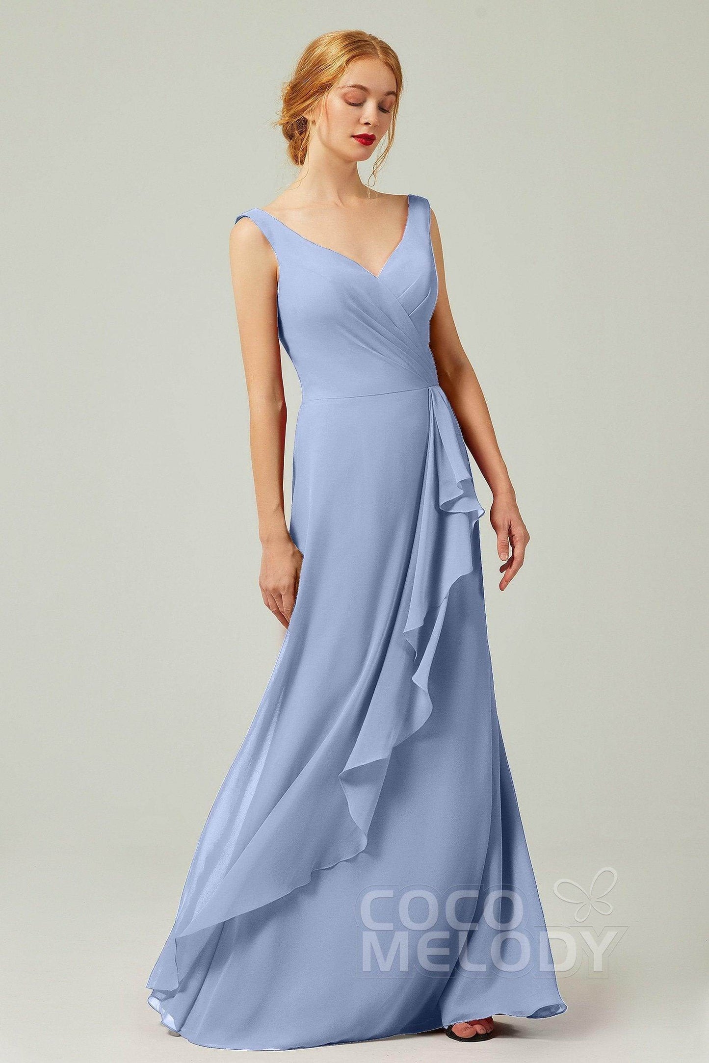 Sheath-Column Floor Length Chiffon Bridesmaid Dress Formal Dresses CB0344PS