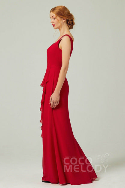 Sheath-Column Floor Length Chiffon Bridesmaid Dress Formal Dresses CB0344PS