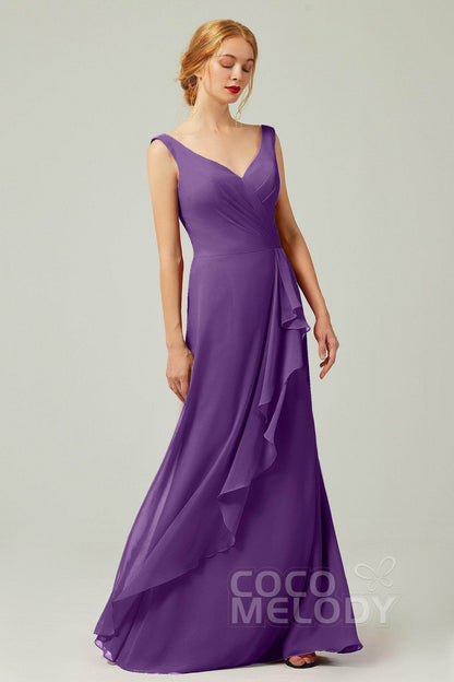Sheath-Column Floor Length Chiffon Bridesmaid Dress Formal Dresses CB0344