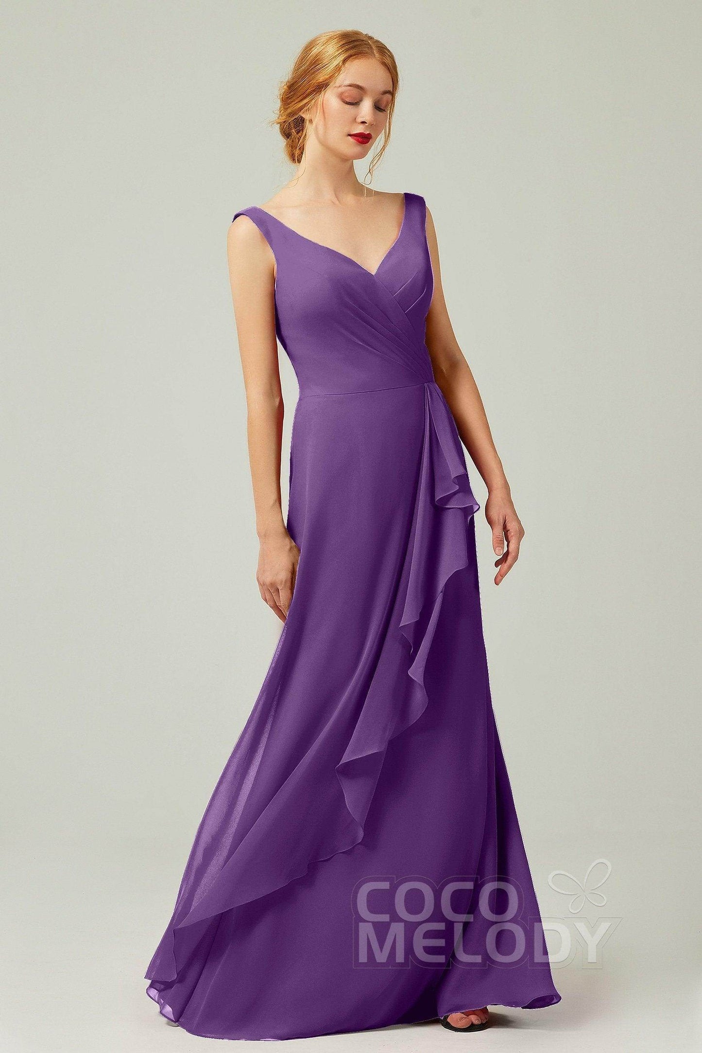 Sheath-Column Floor Length Chiffon Bridesmaid Dress Formal Dresses CB0344PS