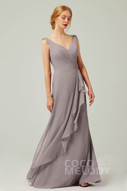Sheath-Column Floor Length Chiffon Bridesmaid Dress Formal Dresses CB0344