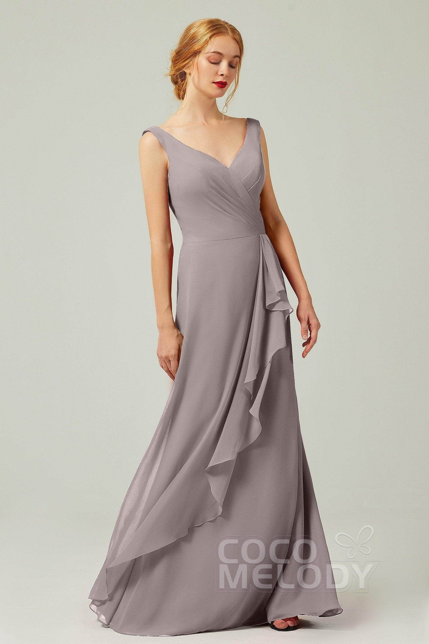 Sheath-Column Floor Length Chiffon Bridesmaid Dress Formal Dresses CB0344PS