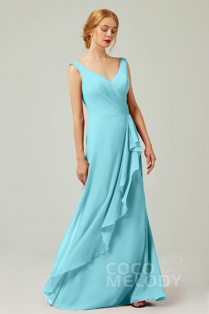 Sheath-Column Floor Length Chiffon Bridesmaid Dress Formal Dresses CB0344PS