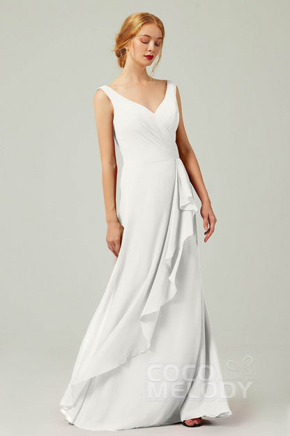 Sheath-Column Floor Length Chiffon Bridesmaid Dress Formal Dresses CB0344