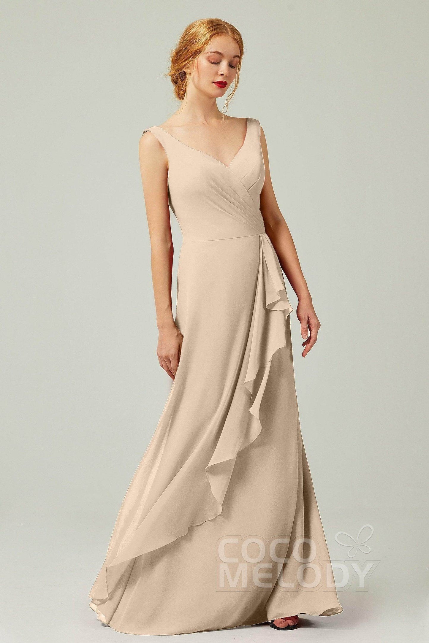 Sheath-Column Floor Length Chiffon Bridesmaid Dress Formal Dresses CB0344
