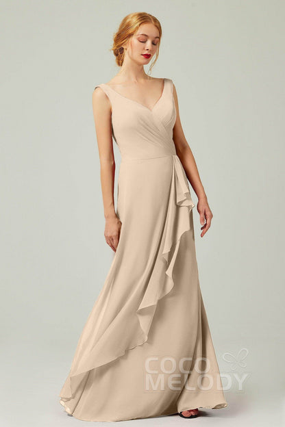 Sheath-Column Floor Length Chiffon Bridesmaid Dress Formal Dresses CB0344