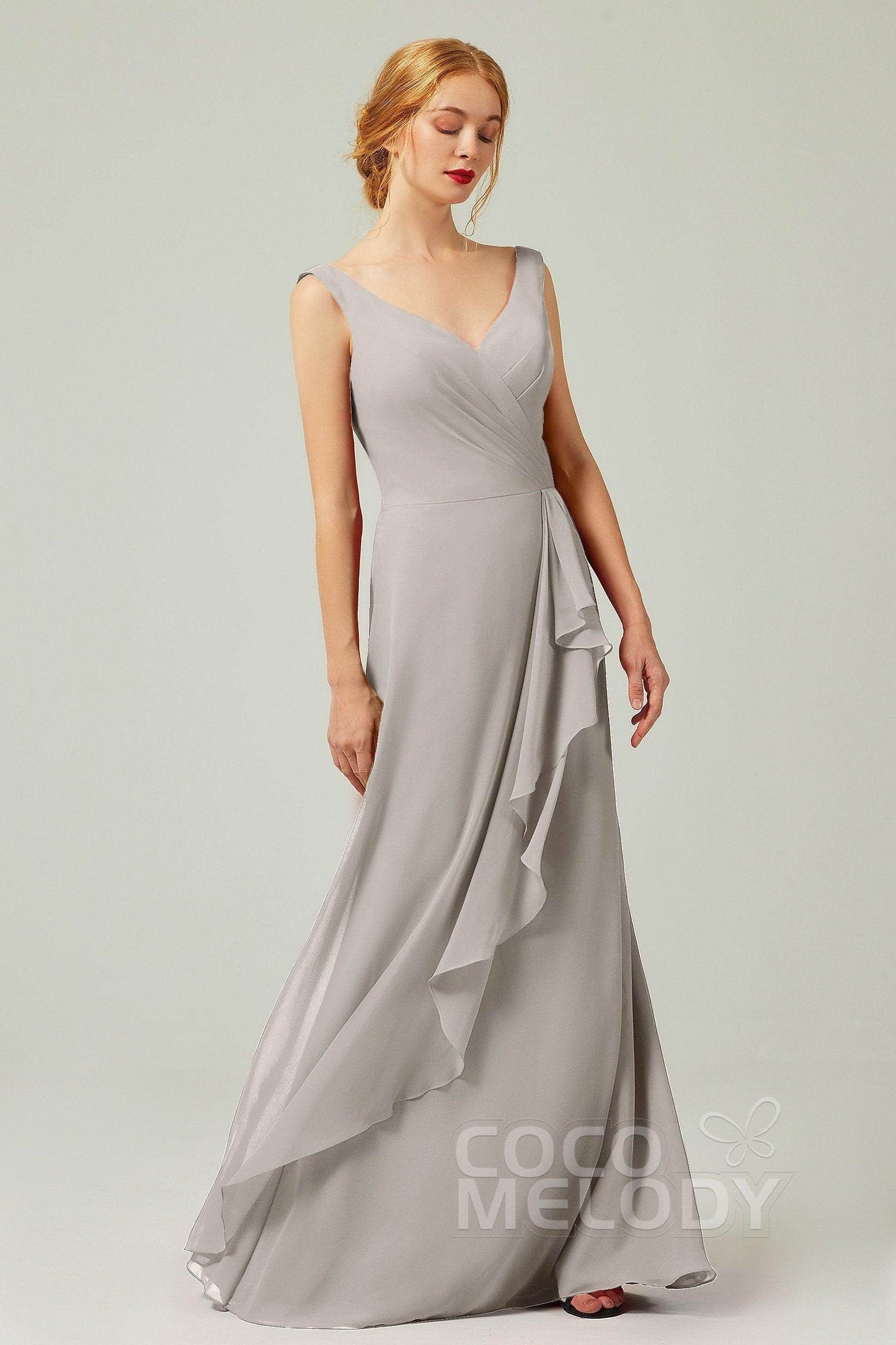 Sheath-Column Floor Length Chiffon Bridesmaid Dress Formal Dresses CB0344