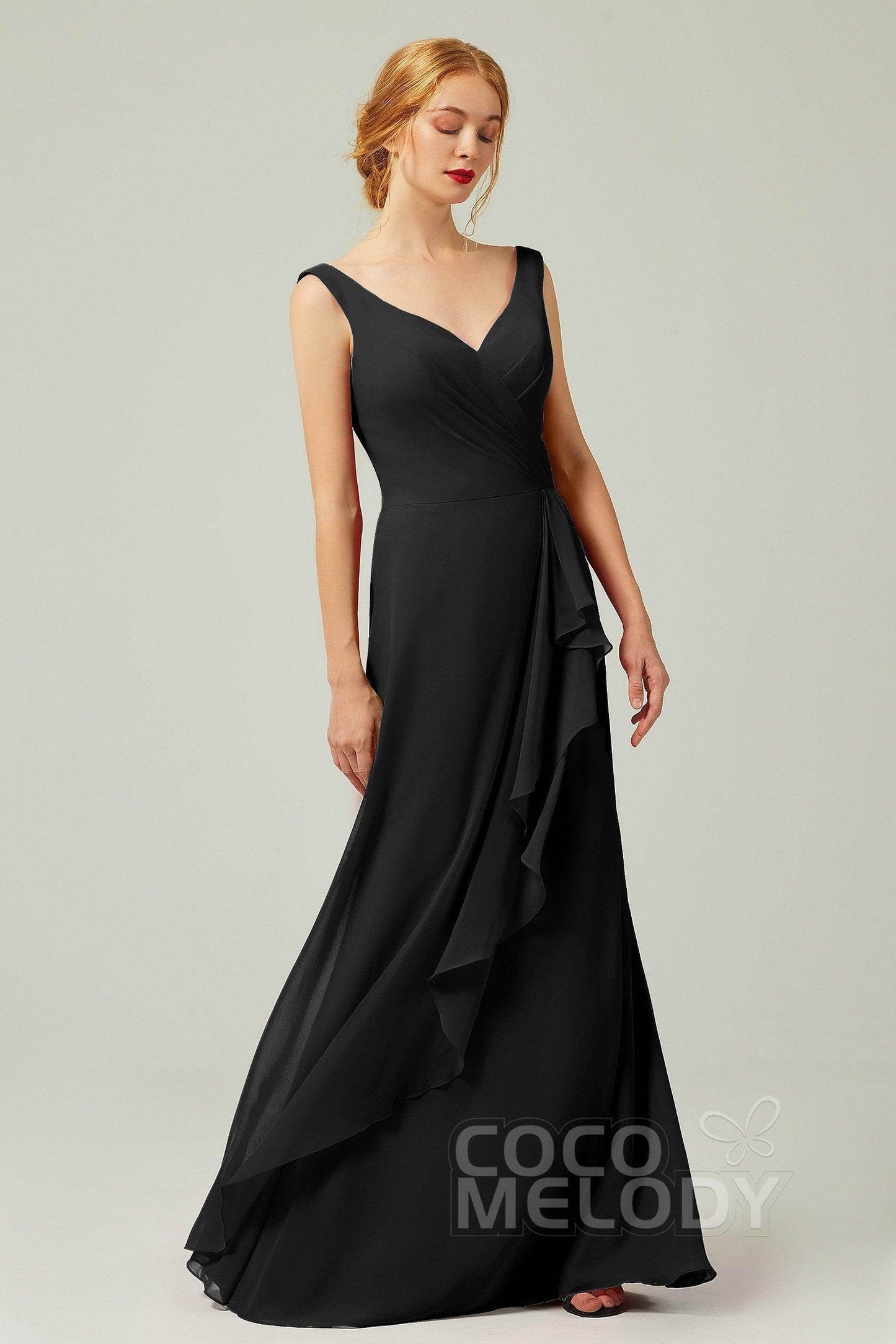 Sheath-Column Floor Length Chiffon Bridesmaid Dress Formal Dresses CB0344PS