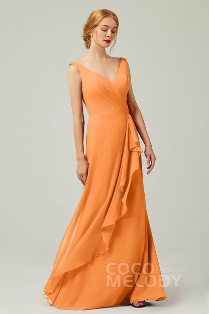 Sheath-Column Floor Length Chiffon Bridesmaid Dress Formal Dresses CB0344PS