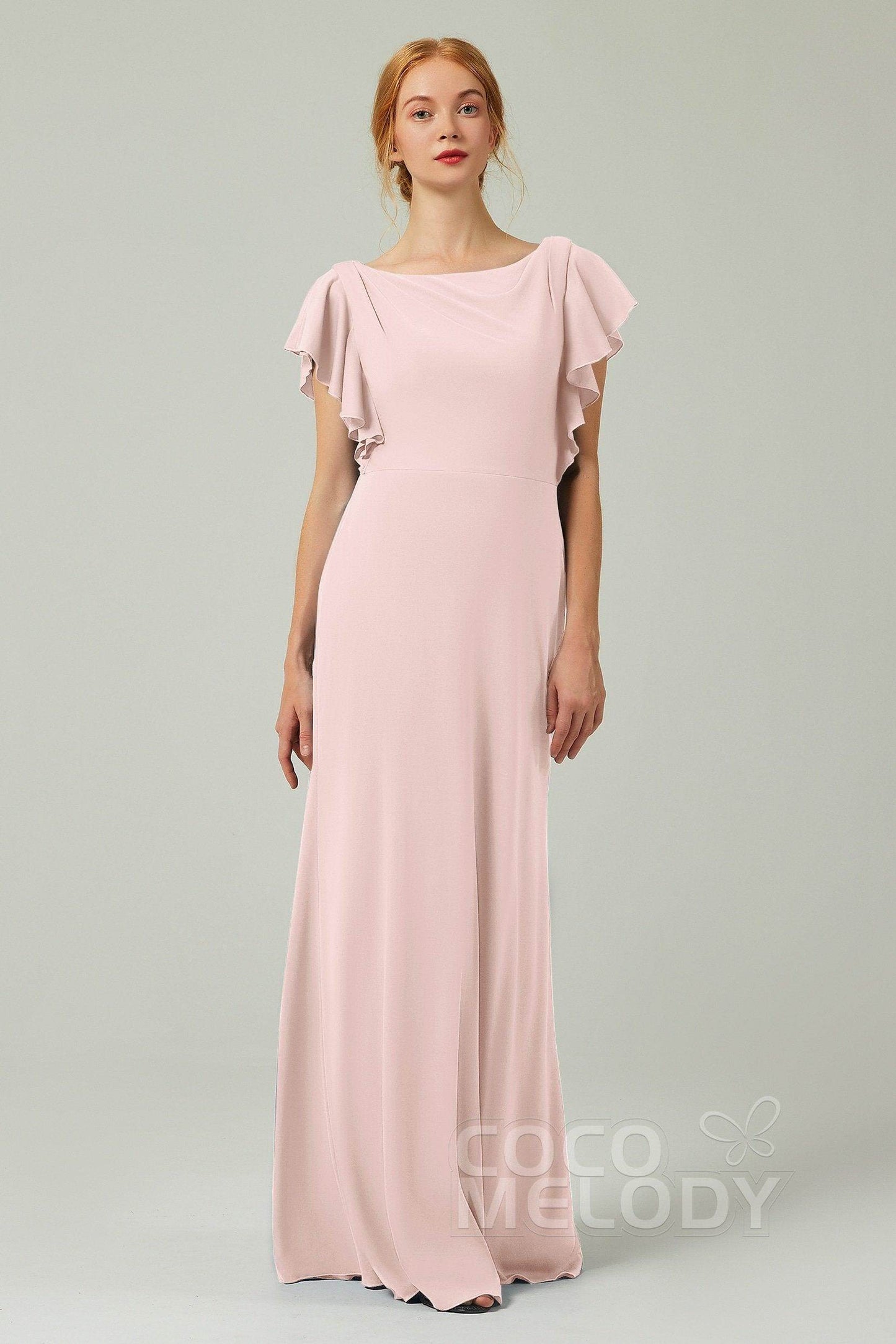 Sheath-Column Floor Length Chiffon Bridesmaid Dress Formal Dresses CB0357