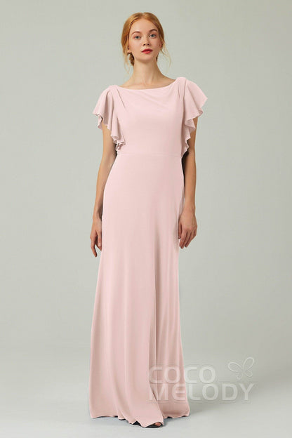 Sheath-Column Floor Length Chiffon Bridesmaid Dress Formal Dresses CB0357