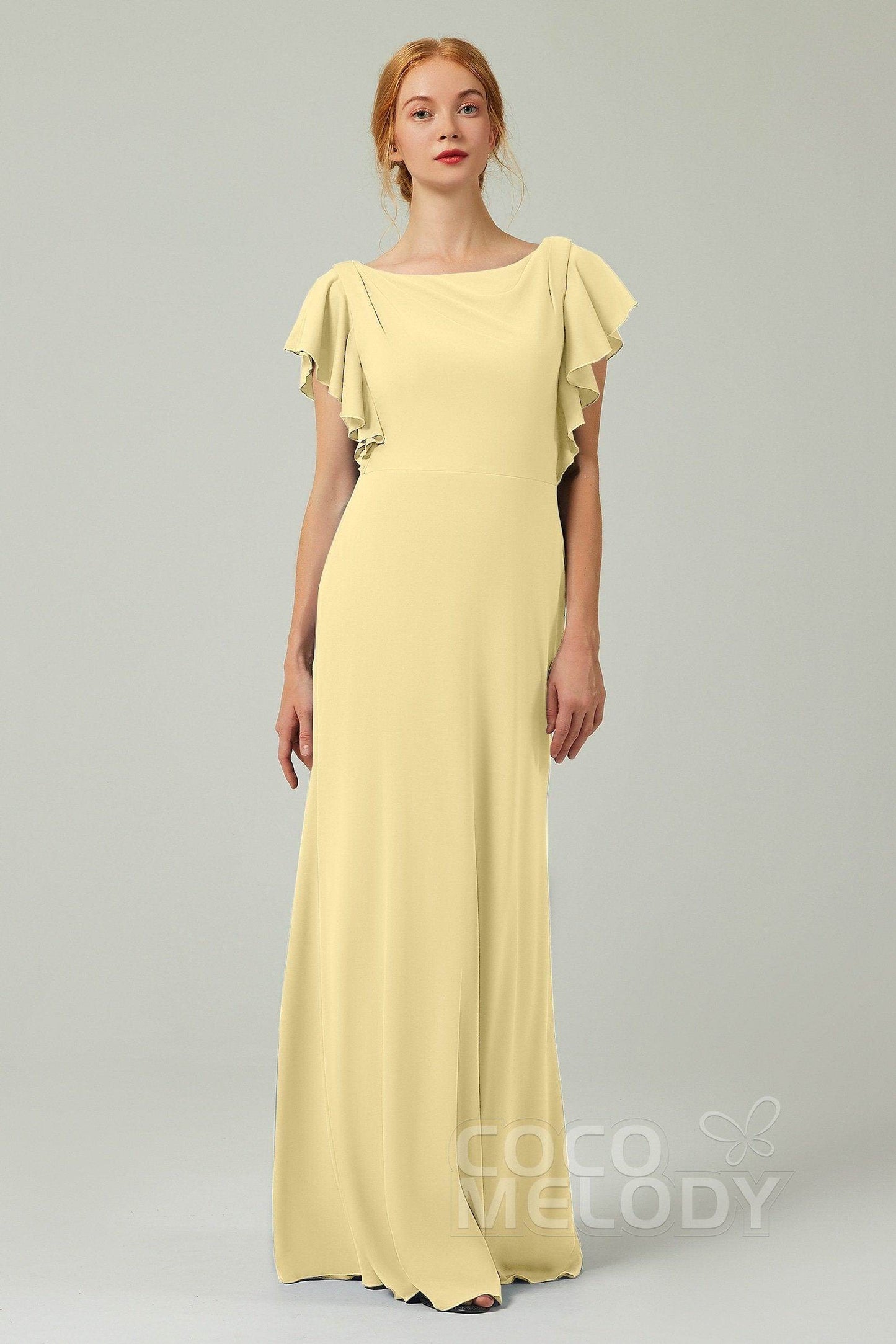 Sheath-Column Floor Length Chiffon Bridesmaid Dress Formal Dresses CB0357