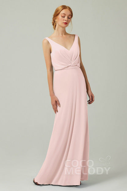 Sheath-Column Floor Length Chiffon Bridesmaid Dress Formal Dresses CB0358