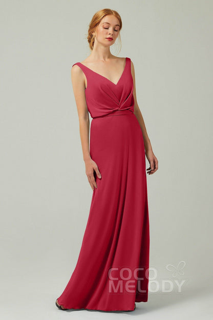 Sheath-Column Floor Length Chiffon Bridesmaid Dress Formal Dresses CB0358