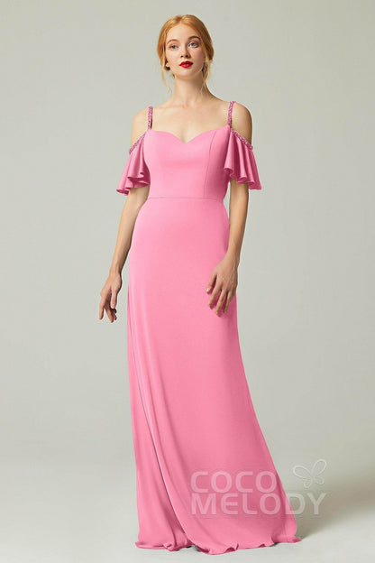 Sheath-Column Sweep Train Chiffon Bridesmaid Dress Formal Dresses CB0359