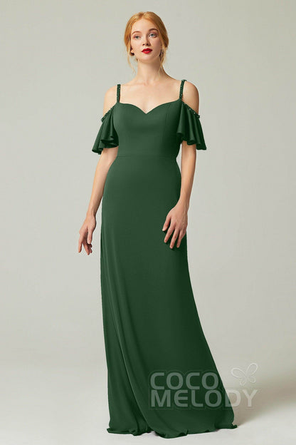Sheath-Column Sweep Train Chiffon Bridesmaid Dress Formal Dresses CB0359