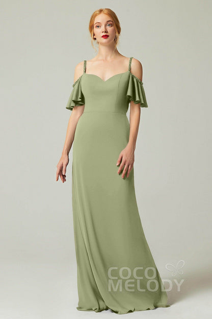 Sheath-Column Sweep Train Chiffon Bridesmaid Dress Formal Dresses CB0359