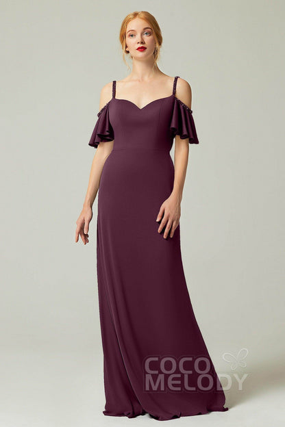 Sheath-Column Sweep Train Chiffon Bridesmaid Dress Formal Dresses CB0359