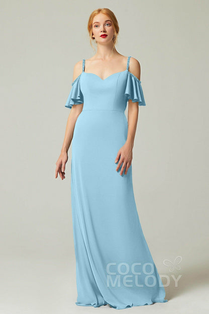 Sheath-Column Sweep Train Chiffon Bridesmaid Dress Formal Dresses CB0359