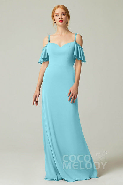 Sheath-Column Sweep Train Chiffon Bridesmaid Dress Formal Dresses CB0359