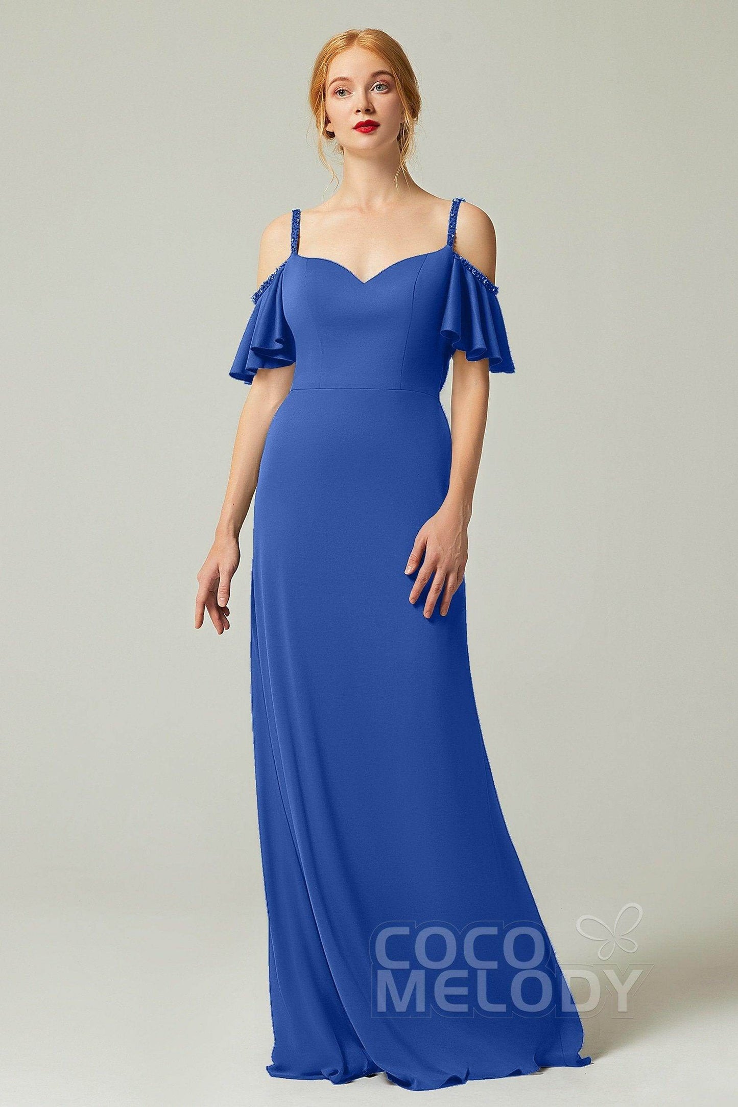 Sheath-Column Sweep Train Chiffon Bridesmaid Dress Formal Dresses CB0359
