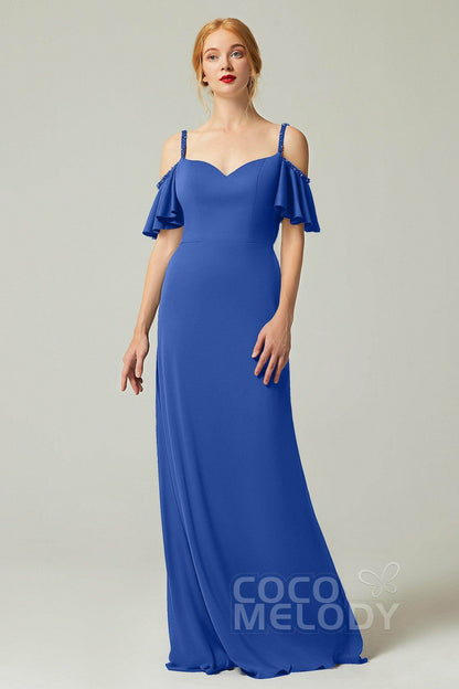Sheath-Column Sweep Train Chiffon Bridesmaid Dress Formal Dresses CB0359