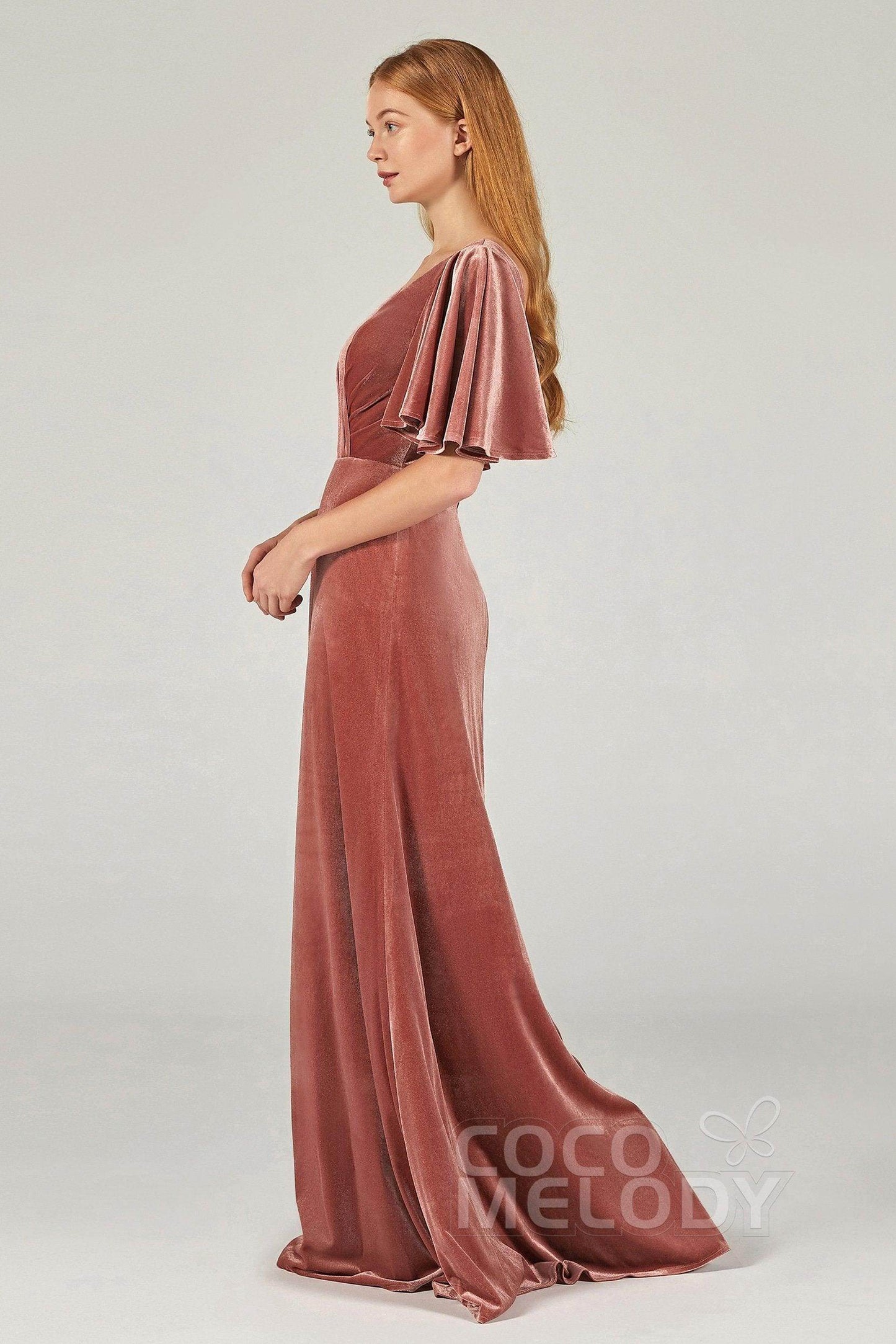 A-Line Floor Length Velvet Bridesmaid Dress Formal Dresses CB0367PS