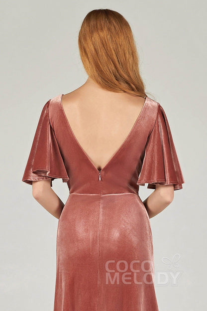 A-Line Floor Length Velvet Bridesmaid Dress Formal Dresses CB0367PS