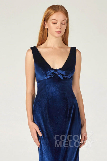 Sheath-Column Floor Length Velvet Bridesmaid Dress Formal Dresses CB0369
